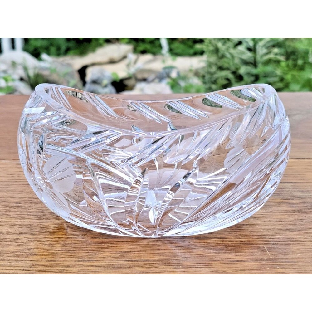 Vintage Cut Crystal Boat Bowl 5" Pinwheel Starburst Canoe Candy Dish Clear Heavy